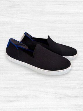 Rothy’s The Original Slip On Sneaker Black Solid Blue Stripe Size 9